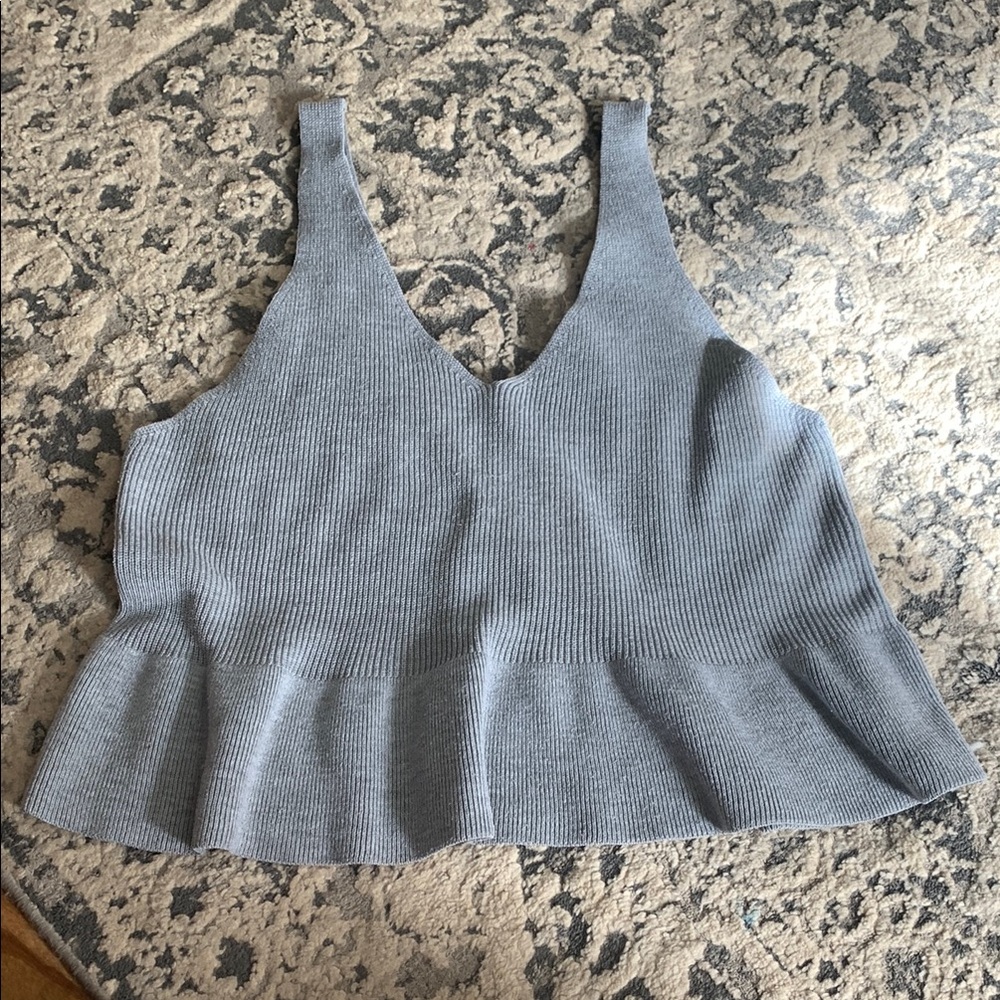 Gray Ribbed Knit Women's Top